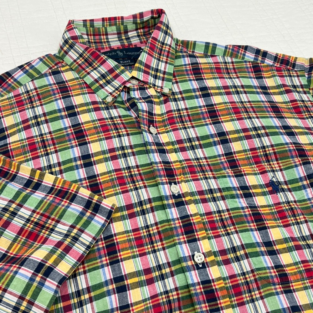 Polo Ralph Lauren Blake Mens Large Short Sleeve Plaid Button Down Shirt Multi